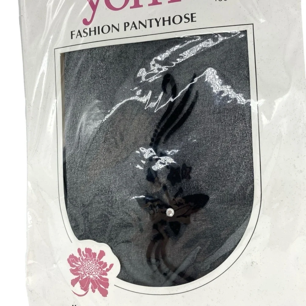 Vintage Yoffi Black Nylon Stockings Pantyhose Butterfly Whimsigoth